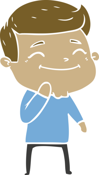 Bir insan tarafından çizilmiş mutlu düz renkli karikatür adam.