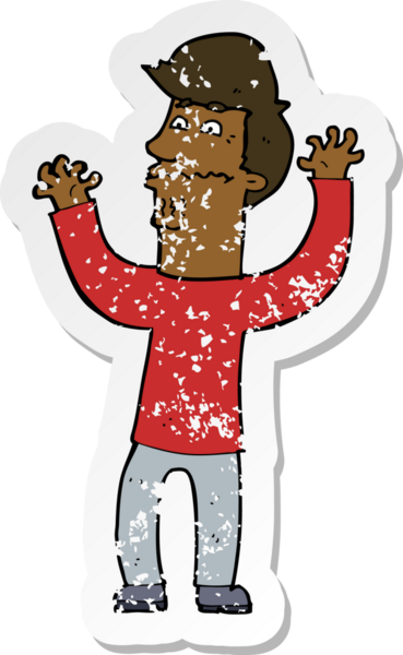 Bir insan tarafından çizilmiş, gerilmiş, karikatürlü bir adamın gerilmiş retro yapıştırması.