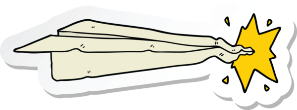 Bir insan tarafından çizilmiş karikatür kağıt uçak etiketi.