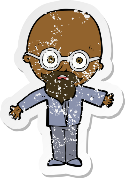 Bir insan tarafından çizilmiş dahi bir bilim adamının gerilimli retro yapıştırması.