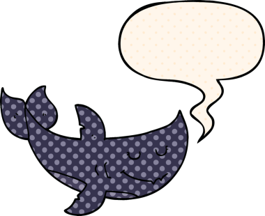 Bir insan tarafından çizilmiş çizgi roman tarzında konuşma balonu olan çizgi film köpekbalığı.