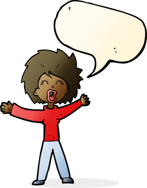 Bir insan tarafından çizilmiş konuşma balonuyla bağıran karikatür kadın.