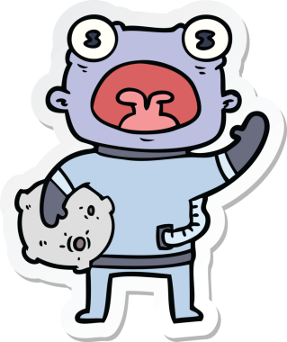 Bir insan tarafından çizilmiş garip uzaylı çizgi filminin çıkartması.