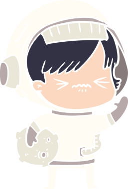 kızgın düz renkli çizgi film kızı bir insan tarafından çizilmiş.