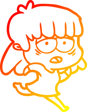 Bir insan tarafından çizilmiş, karikatür çizen, yorgun bir kadın.