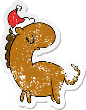 Bir insan tarafından çizilmiş Kawaii atının yılbaşı etiketi.