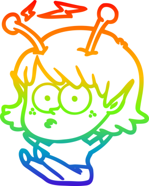 Gökkuşağı gradyan çizgisi bir insan tarafından çizilmiş uzaylı bir kızın çizimi