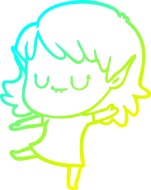 Bir insan tarafından çizilmiş mutlu bir elf kızı çizimi.