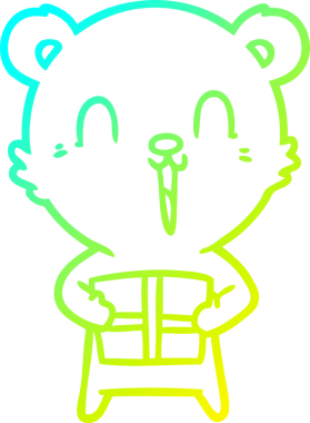 Mutlu bir çizgi film ayısının soğuk gradyan çizimi. Bir insan tarafından çizilmiş Noel hediyesi.