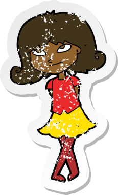 Bir insan tarafından çizilmiş zeki bir kızın gerilmiş çıkartması.