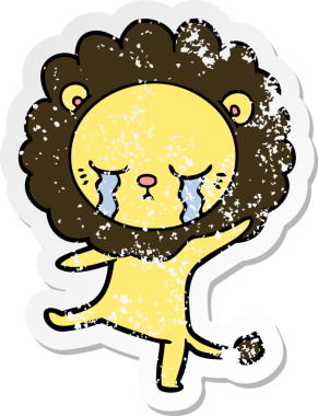 Bir insan tarafından çizilmiş ağlayan çizgi film aslanının sıkıntılı çıkartması.