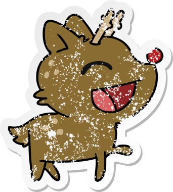 Bir insan tarafından çizilmiş kırmızı burunlu şirin ren geyiği çizimi.