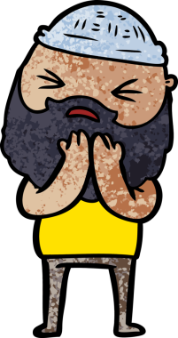 Bir insan tarafından çizilmiş sakallı bir çizgi film adamı.