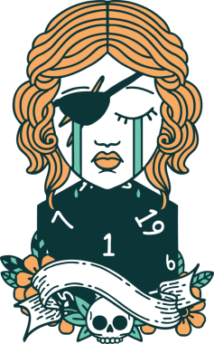 Retro Dövme Tarzı Ağlayan İnsan Haydut Doğal bir d20 ruloyla Bir insan tarafından çizilmiş