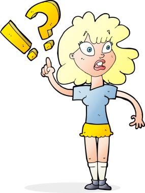 Bir insan tarafından çizilmiş sorusu olan çizgi film kadını.