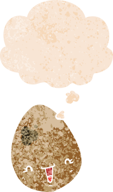 Düşünce baloncuklu çizgi film yumurtası grunge sıkıntılı retro tarzı bir insan tarafından çizilmiş.