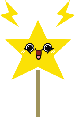 Bir insan tarafından çizilmiş sihirli değneğin düz renkli retro karikatürü