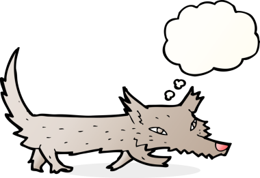 Bir insan tarafından çizilmiş düşünce balonu olan küçük bir kurt.