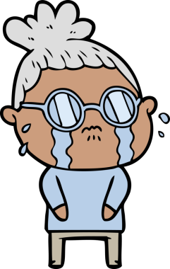 Bir insan tarafından çizilmiş gözlüklü, ağlayan bir kadın.