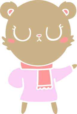 Huzurlu düz renkli çizgi film ayısı bir insan tarafından çizilmiş eşarp giyiyor.