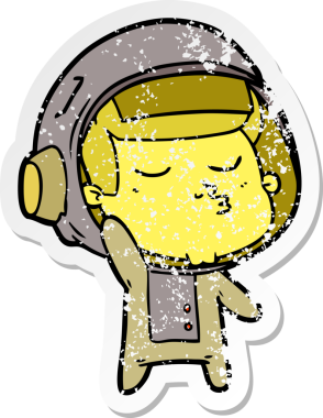 Bir insan tarafından çizilmiş kendinden emin bir astronotun sıkıntılı çıkartması.