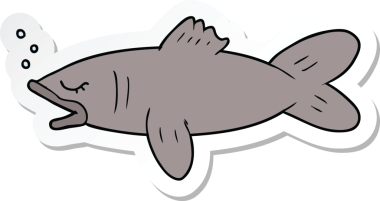 Bir insan tarafından çizilmiş karikatür balığının çıkartması.