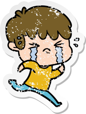 Bir insan tarafından çizilmiş, ağlayan bir çizgi film çocuğunun sıkıntılı çıkartması.