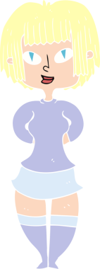 Bir insan tarafından çizilmiş mutlu bir kadının düz renk çizimi