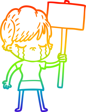 Gökkuşağı gradyan çizimi bir insan tarafından çizilmiş ağlayan bir çizgi kadın çizimi