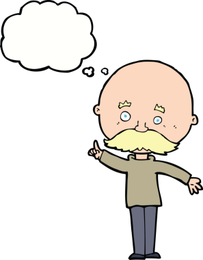 Bir insan tarafından çizilmiş düşünce balonlu kel bir adam.