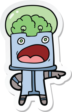 Bir insan tarafından çizilmiş robot karikatür çıkartması.