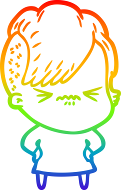 Gökkuşağı gradyan çizgi çizimi Bir insan tarafından çizilmiş sinirli hippi kız