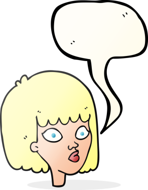 Bir insan tarafından çizilmiş serbest konuşma balonu kadın yüzü.