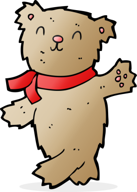 Bir insan tarafından çizilmiş oyuncak ayıyı sallayan çizgi film.