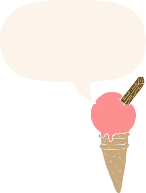 bir insan tarafından çizilmiş, konuşma baloncuklu çizgi film dondurması.