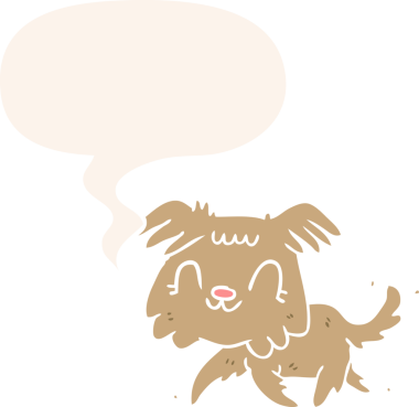 bir insan tarafından çizilmiş eski moda konuşma baloncuğu olan küçük bir köpek.