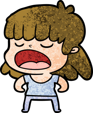 Çizgi filmdeki kadın bir insan tarafından yüksek sesle çizilmiş.