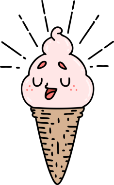Bir insan tarafından çizilmiş geleneksel dövmeli dondurma karakteri.