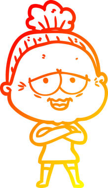 Bir insan tarafından çizilmiş mutlu, yaşlı bir kadının sıcak çizgi çizimi.