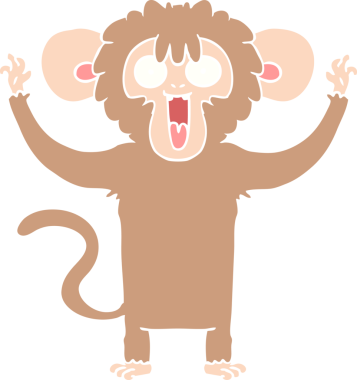 Bir insan tarafından çizilmiş düz renkli çizgi film maymunu