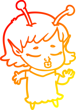 Bir insan tarafından çizilmiş sevimli bir uzaylı kız çizgi filmi.