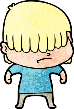 Bir insan tarafından çizilmiş dağınık saçlı çizgi film çocuğu.