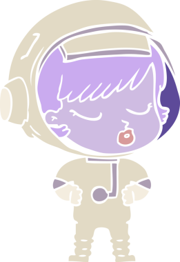 Düz renkli çizgi film. Bir insan tarafından çizilmiş güzel astronot kız.