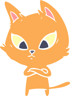 Bir insan tarafından çizilmiş düz renkli çizgi film kedisi.