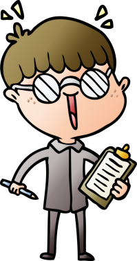 Bir insan tarafından çizilmiş gözlük takan çizgi film çocuğu.