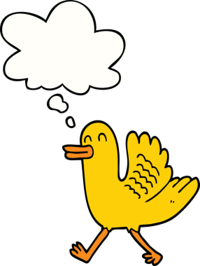 Bir insan tarafından çizilmiş düşünce balonlu ördek.