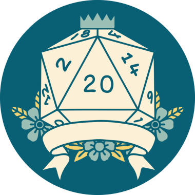 Retro Dövme Biçimi Doğal 20 kritik vuruş D20 zar bir insan tarafından çizildi