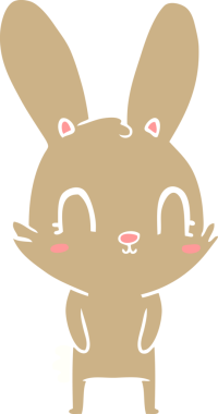 Bir insan tarafından çizilmiş düz renk çizgi film tavşanı.