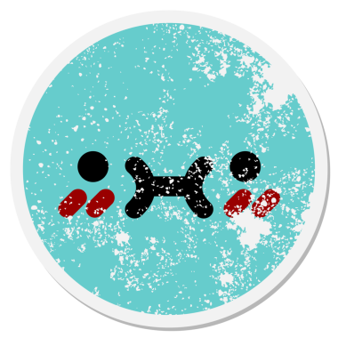 Bir insan tarafından çizilmiş sevimli utangaç yüz dairesel çıkartması.