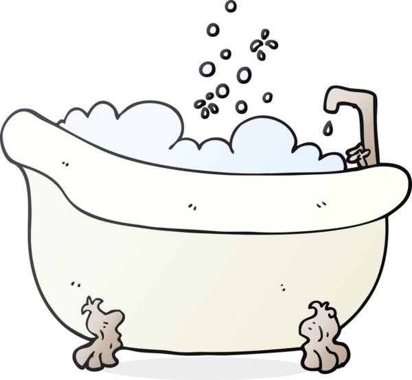 Bir insan tarafından çizilmiş su dolu bir karikatür küveti.